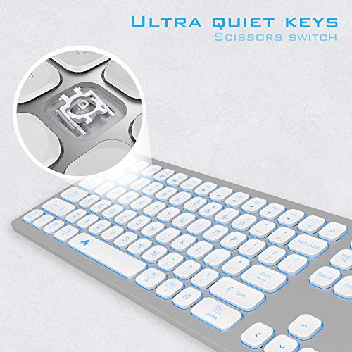 POWZAN Aluminum Quiet Wired Keyboard Backlit Slim Chiclet Keyboard